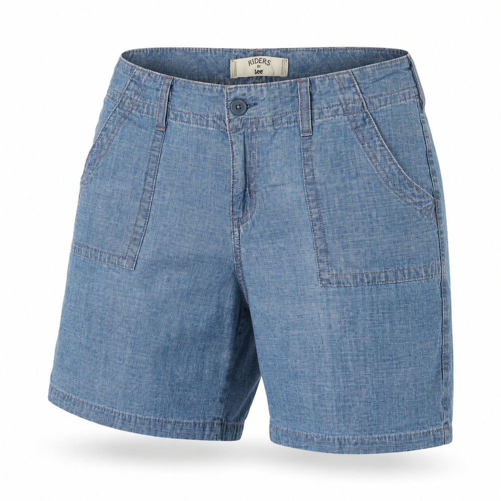 Riders by Lee Womens 14M Chambray Shorts Blue Cotton Utility Casual Pockets